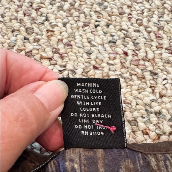 New Directions Blue and Brown Ruffle V Neck Blouse with Elastic Waist. Medium - Picture 8 of 12